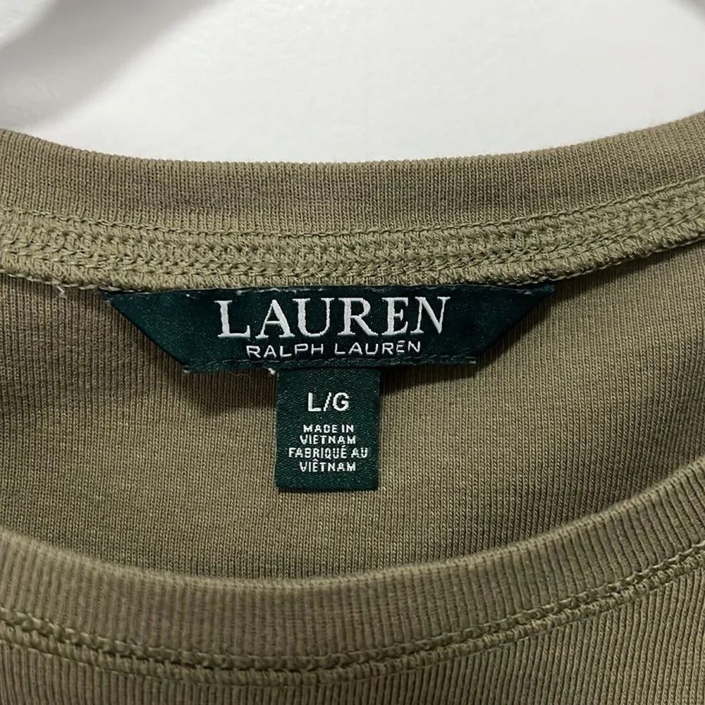 LAUREN RALPH LAUREN Army Green Brown Elbow
Pad Long Sleeve Top Size Large - Picture 2 of 9